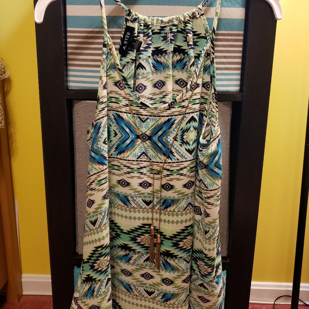 Multicolored A. Byer tank with glad necklace